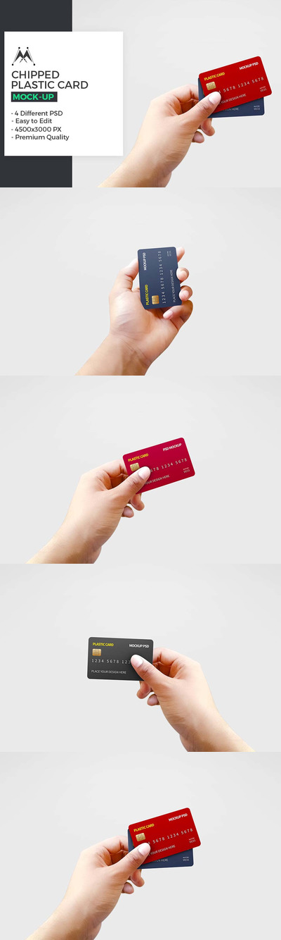 手持信用卡/银行卡/借记卡效果图展示样机 (psd)