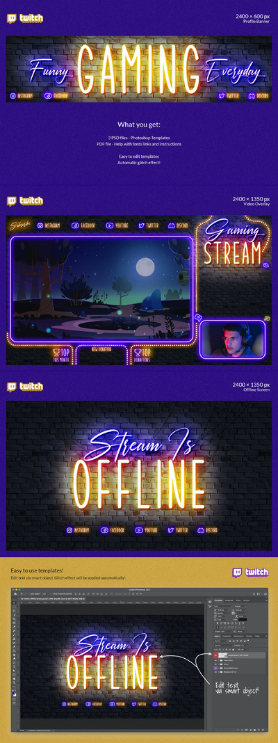 霓虹游戏UI界面 (PSD,PDF)