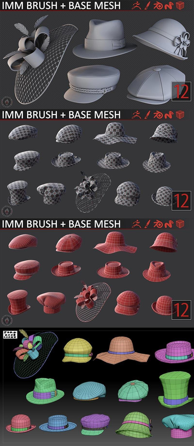 Blender,Zbrush 多用途复古帽子3D模型下载（Blend,ZBP,FBX）