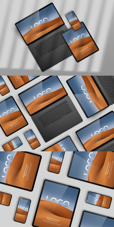 手机电脑响应式屏幕设备模型Vol.3 (PSD)