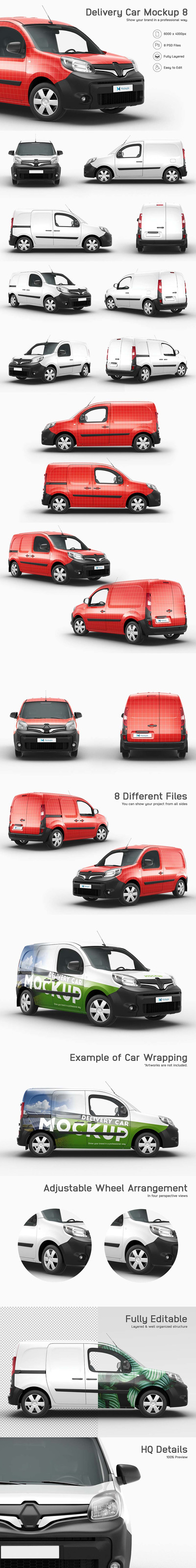 雷诺品牌送货车广告设计样机 (psd)