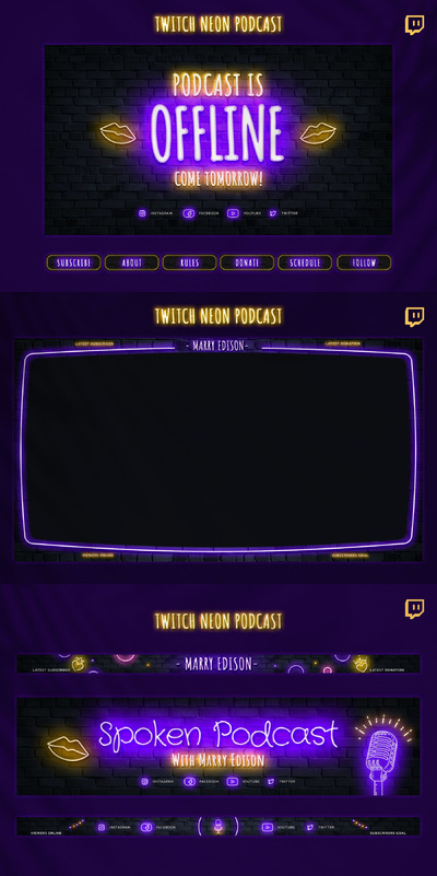 霓虹灯风格的游戏UI元素 (PSD,PDF)