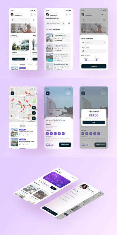 房屋租赁应用程序App UI (FIG,XD,PSD)