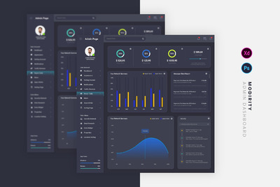 深色后台网站UI 模板 (PSD,XD)
