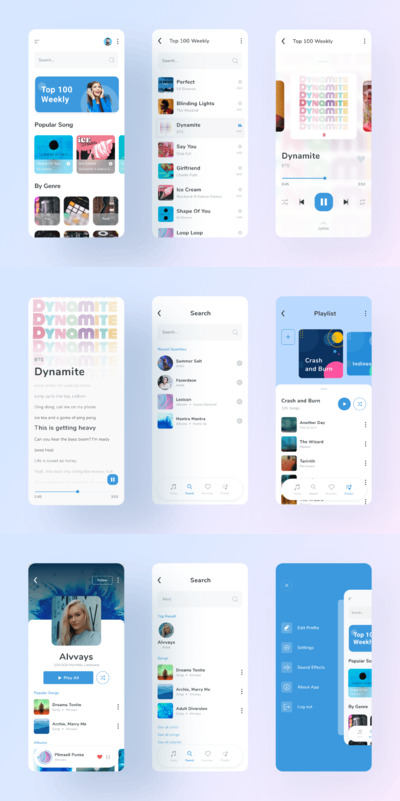 音乐流媒体数字音乐APP UI KIT (PSD,FIG,XD)