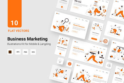 时尚高端简约扁平化风格矢量UI插画banner着陆页设计模板集合-AI，EPS