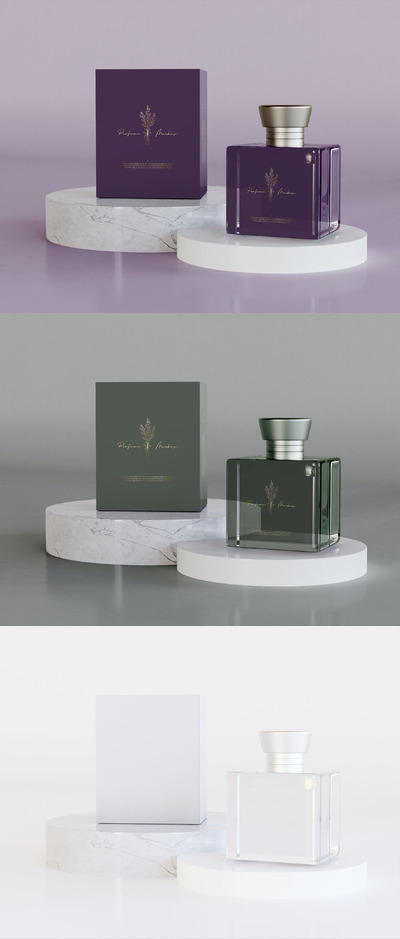 香水瓶子与包装设计样机(PSD)