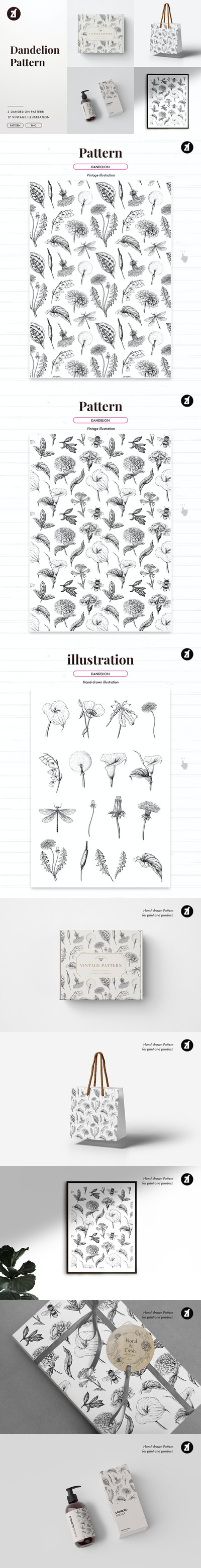 优雅时尚高端清新简约复古风格蒲公英插画背景底纹纹理集合