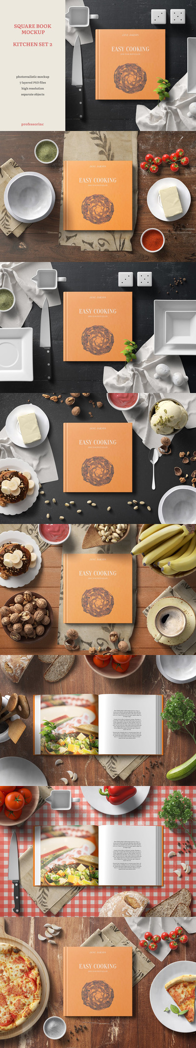 高品质的厨房场景书籍装帧VI设计样机展示模型mockups