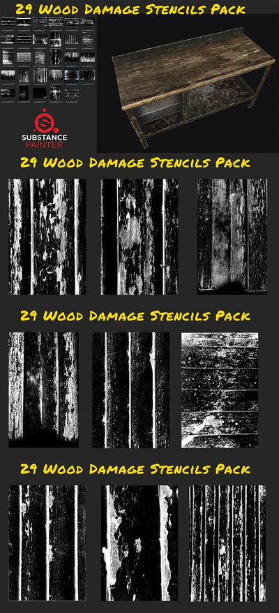 29种必备的3D木纹磨损做旧材质贴图素材下载（PNG）