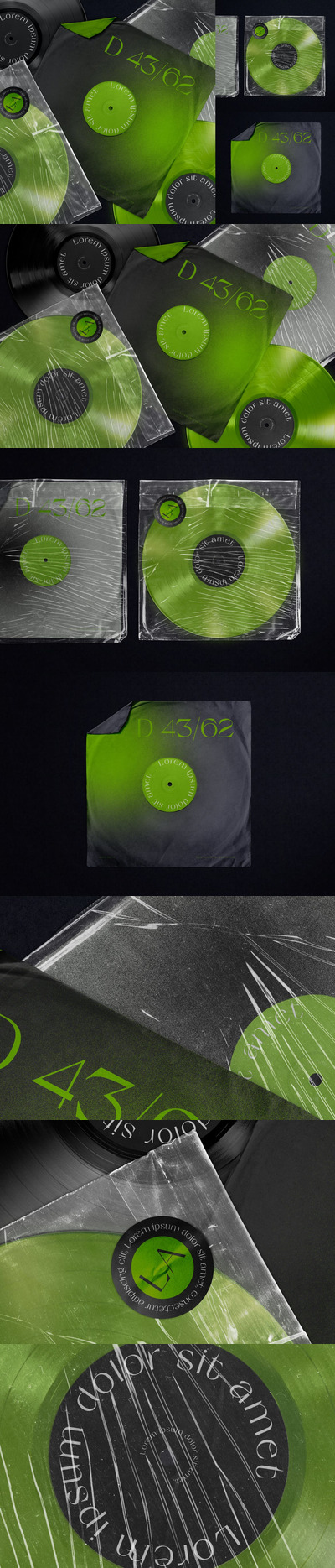 时尚高端专业的黑胶唱片封面塑料包装设计VI样机展示模型mockups