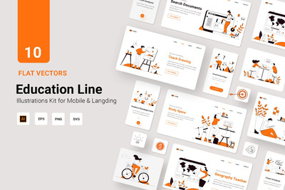 时尚高端简约扁平化风格教育矢量UI插画banner设计模板集合-AI，EPS，SVG，PNG