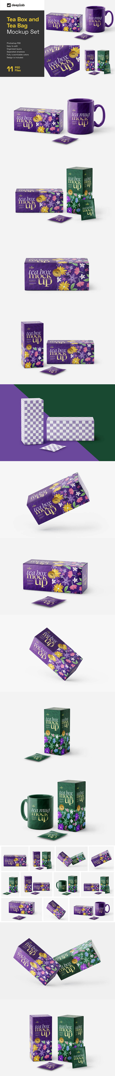 茶盒和茶袋包装设计样机集[1.17GB,PSD]