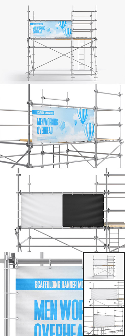 脚手架上的广告设计样机 (PSD)