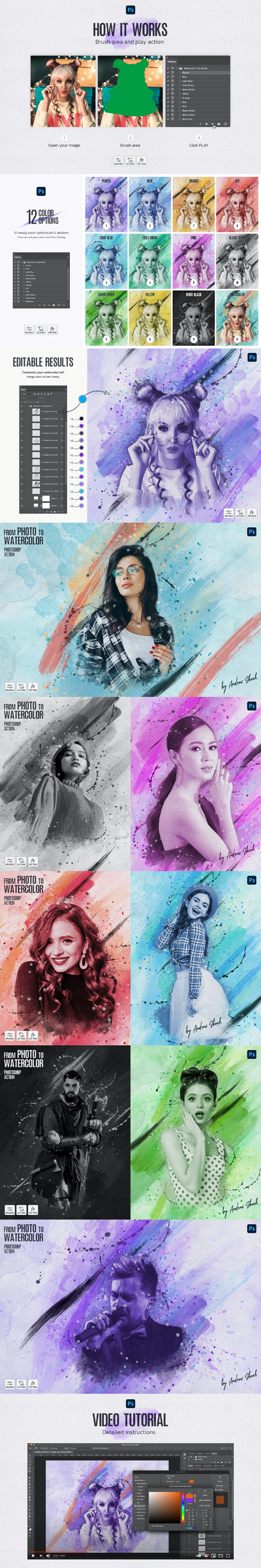 水彩画效果动作生成工具 (ATN,ABR,PAT,PDF)