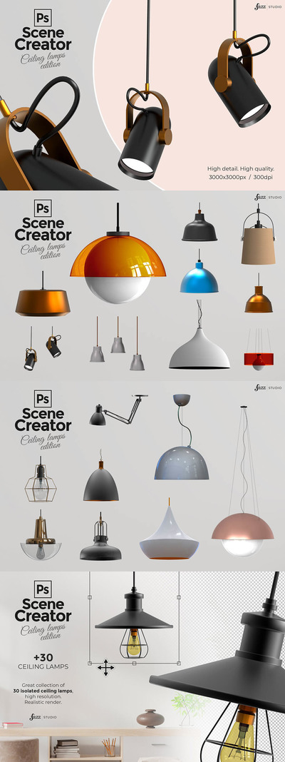 室内吸顶灯设计场景样机 (png,psd)