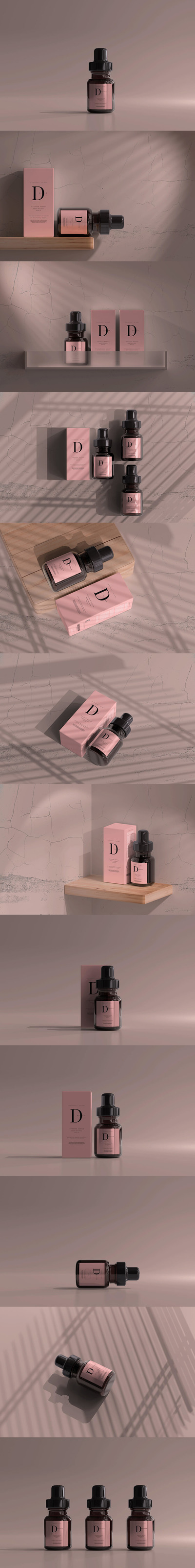 琥珀色玻璃滴管瓶&盒子包装设计样机 (psd)