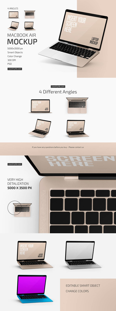 Macbook Air苹果笔记本电脑样机套装 (psd)