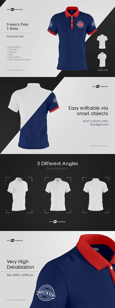 休闲修身男士Polo衫T恤服装设计样机套装 (psd)