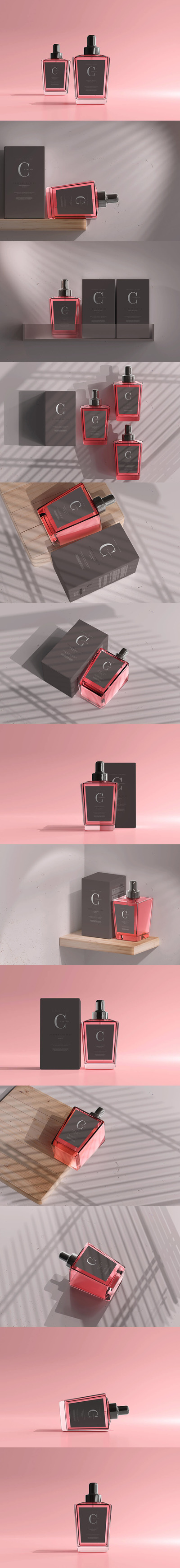 香水瓶&包装盒化妆品样机 (psd)