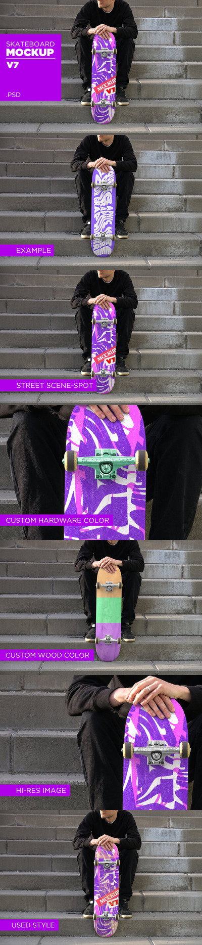 真实场景街头滑板图案设计样机 (psd)
