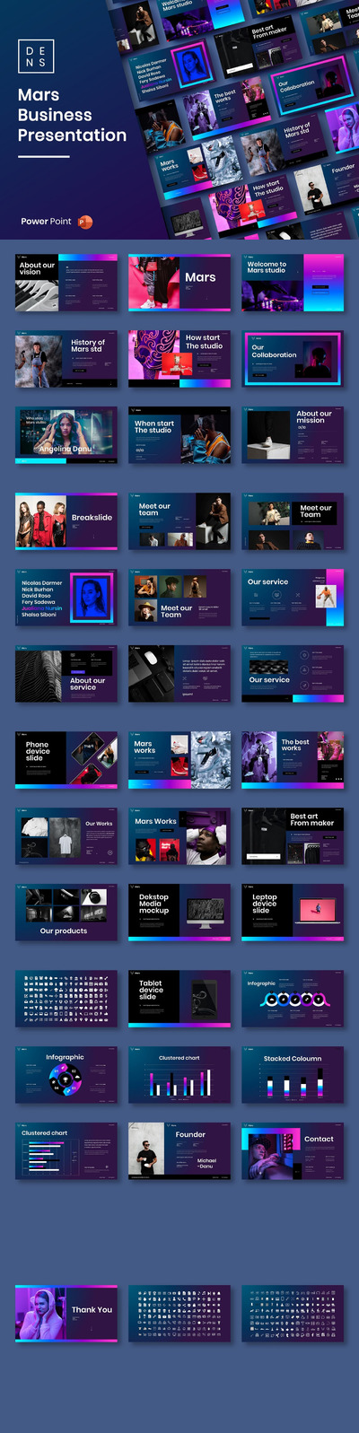 高端时尚绚丽渐变配色商务商业powerpoint幻灯片演示模板（pptx）