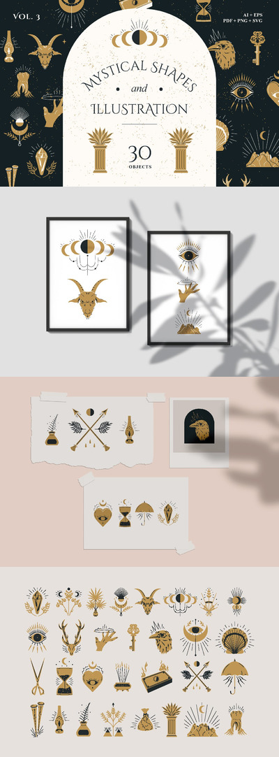 时尚高端优雅神秘图形插图插画大集合-AI，EPS，PDF，PNG，SVG Vol.3