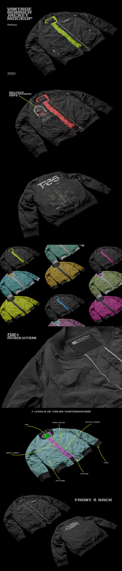 复古飞行员夹克服装样机 (psd)