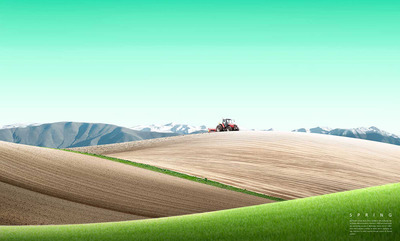 春耕翻土风景背景图素材 (psd)