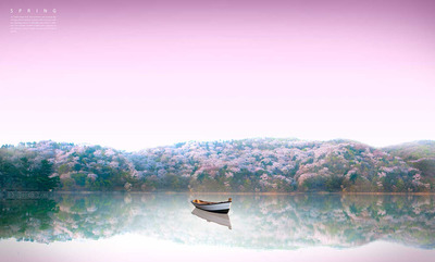 粉色世外桃源风景背景图素材 (psd)