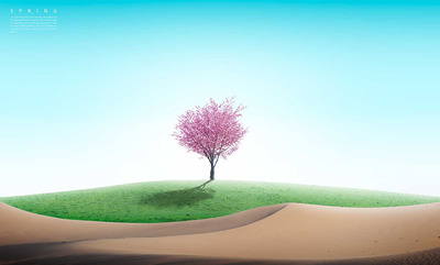 沙漠绿洲桃花风景背景图素材 (psd)