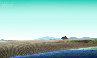 农耕翻土春季风景背景图素材 (psd)