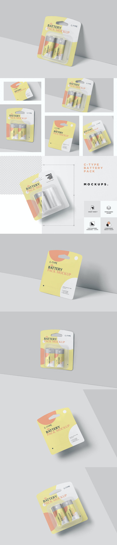 高品质的C型电池包装设计VI样机展示模型mockups