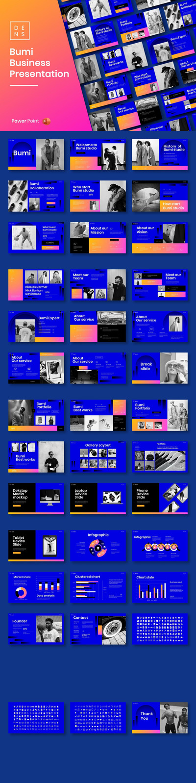 时尚撞色配色的高品质商业商务powerpoint幻灯片演示模板（pptx）