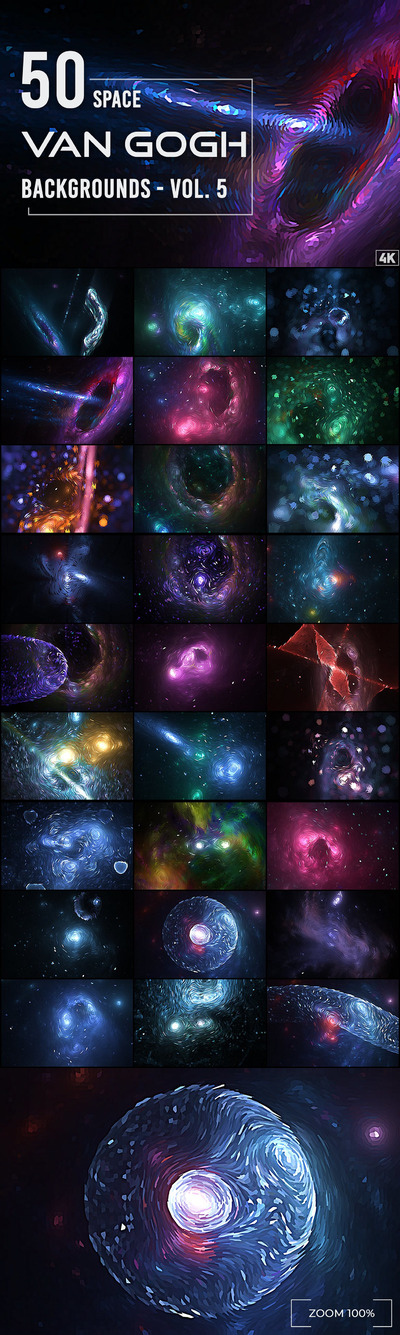 50个绚丽高端梵高星空质感的太空宇宙背景底纹纹理集合