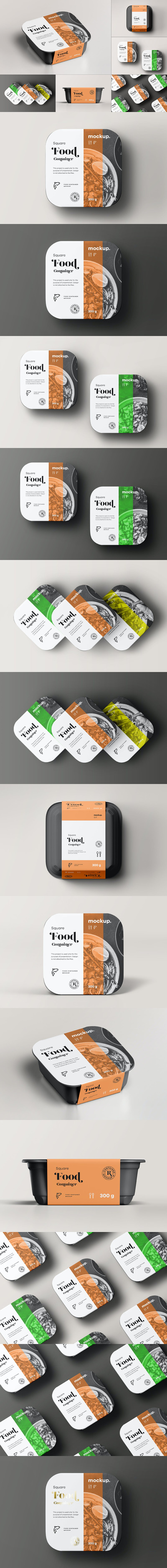 时尚高端专业的高品质正方形食品包装设计VI样机展示模型mockups