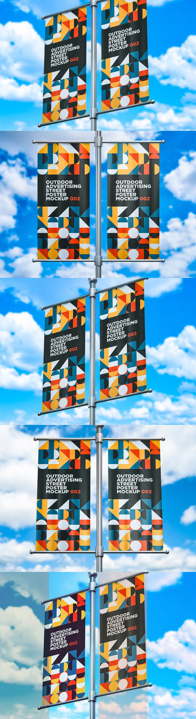 高品质的房地产路旗广告设计VI样机展示模型mockups