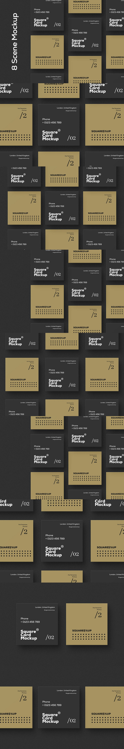 高品质的方形名片设计VI样机展示模型mockups