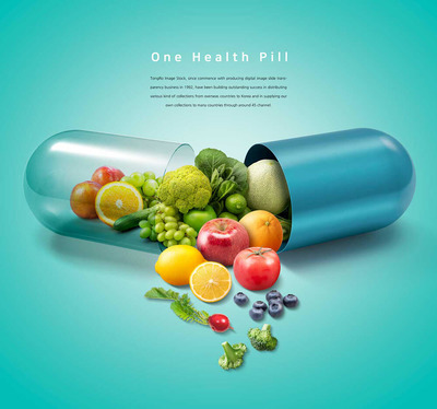 绿色营养蔬果药丸胶囊海报设计素材 (psd)