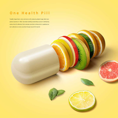 切片营养水果药丸健康概念海报设计素材 (psd)