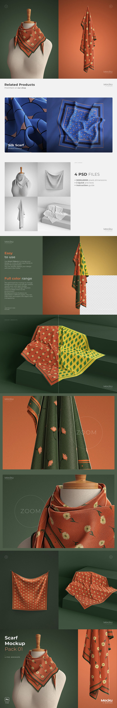 真丝围巾方巾面料展示样机[1.58GB,PSD]