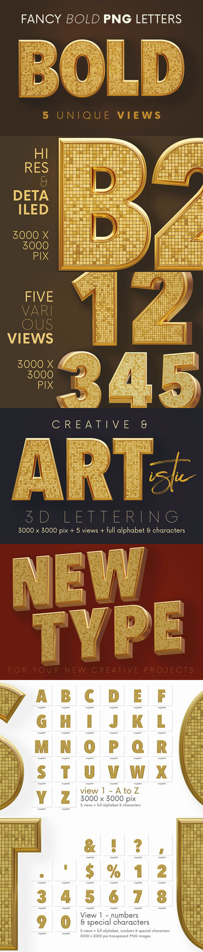 高品质的土豪金金色3D立体字字体设计集合