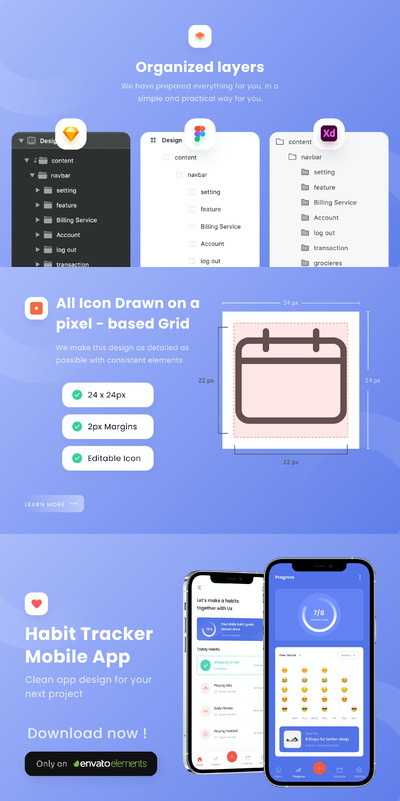 习惯追踪手机APP设计模型 (FIG,SKETCH,XD)