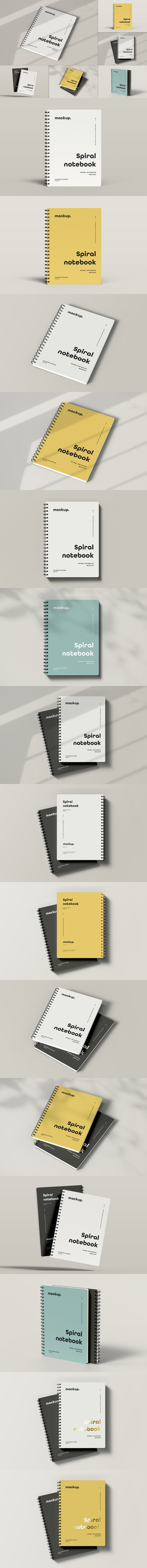 时尚高端专业的高品质螺旋笔记本包装设计VI样机展示模型mockups