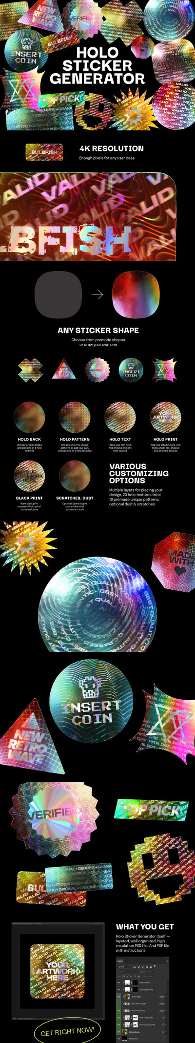 时尚高端逼真质感的全息渐变贴纸VI设计样机展示模型mockups