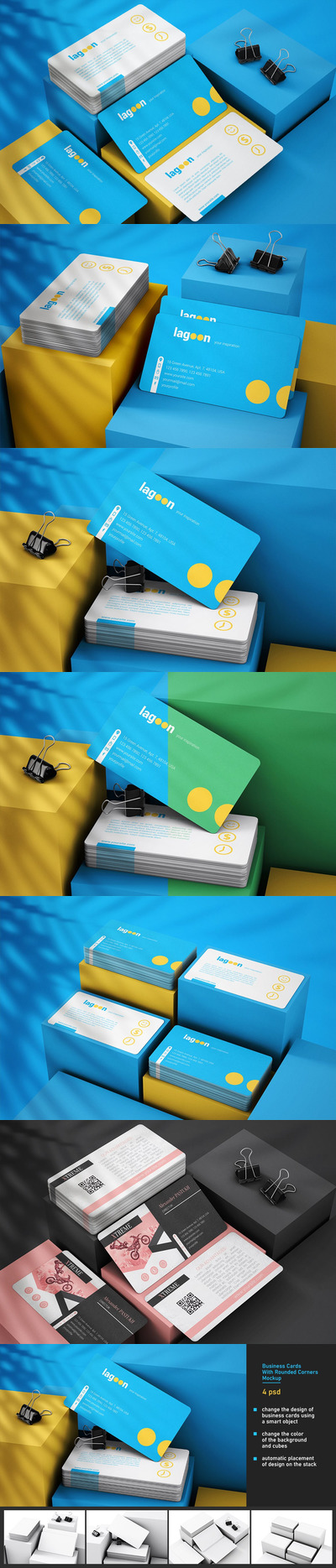 带有圆角的高品质名片设计VI样机展示模型mockups