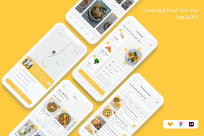 烹饪和送餐 App UI Kit (FIG,SKETCH,XD)