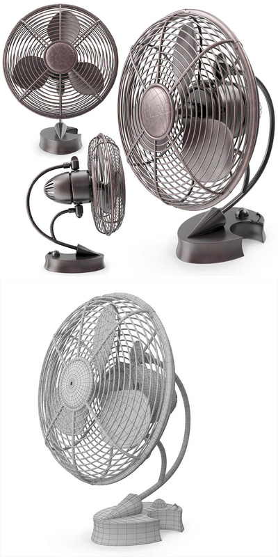 桌面经典风格金属小风扇3D模型下载（OBJ,MAX,FBX）
