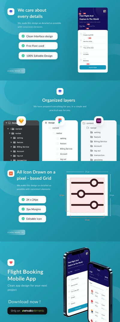 机票预订手机应用APP UI (FIG,SKETCH,XD)