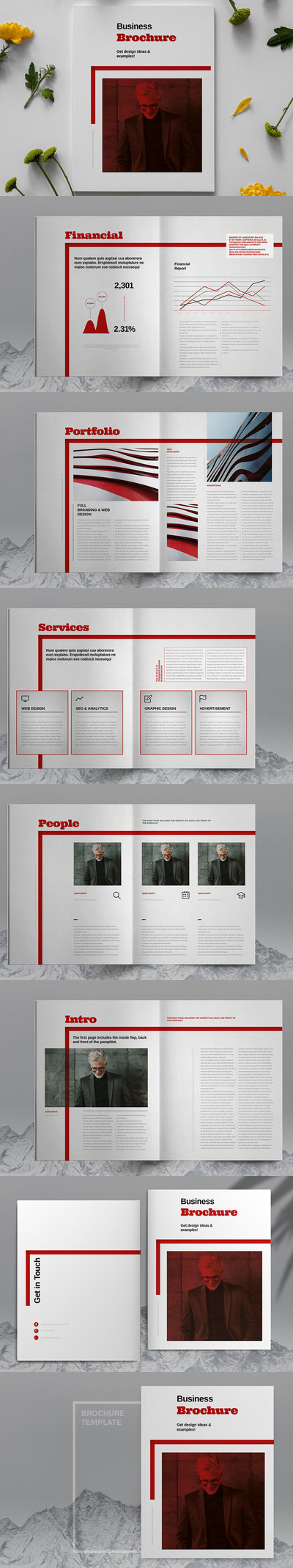 红色配色公司业务宣传册设计模板 (indd)